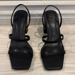 Mango Black Minimalist Square-Toe Block Heel Sandals